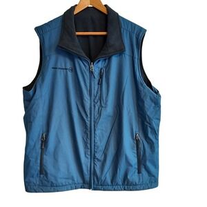Free Country Men's Reversible Vest Blue Fleece Nylon‎ Water Resistant L